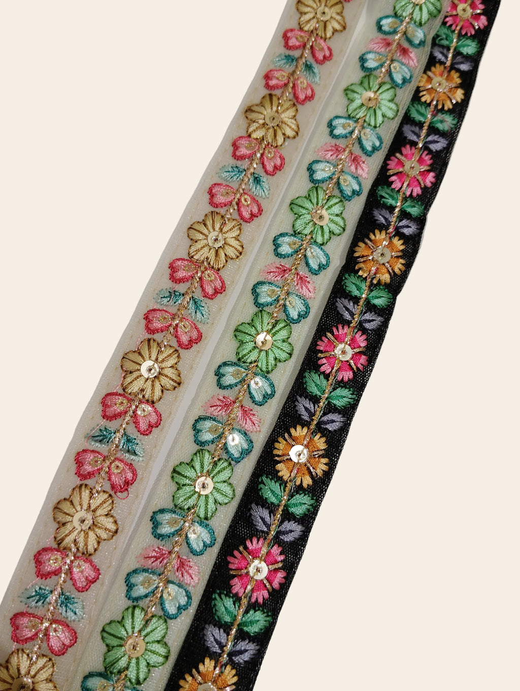 Floral Embroidered Lace Trim with Sequins