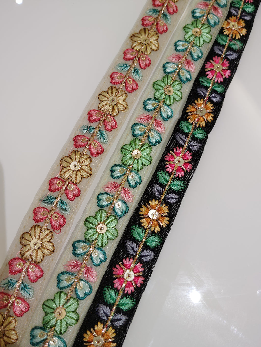 Floral Embroidered Lace Trim with Sequins