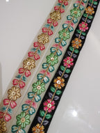 Floral Embroidered Lace Trim with Sequins