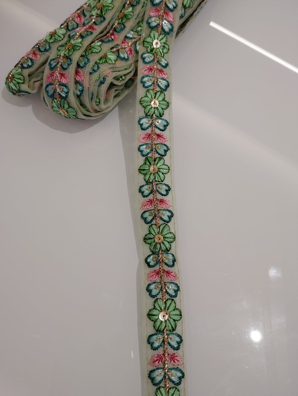 Floral Embroidered Lace Trim with Sequins