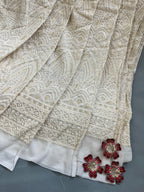 Premium Off-White Georgette Chikankari Fabric with Intricate Sequin Work