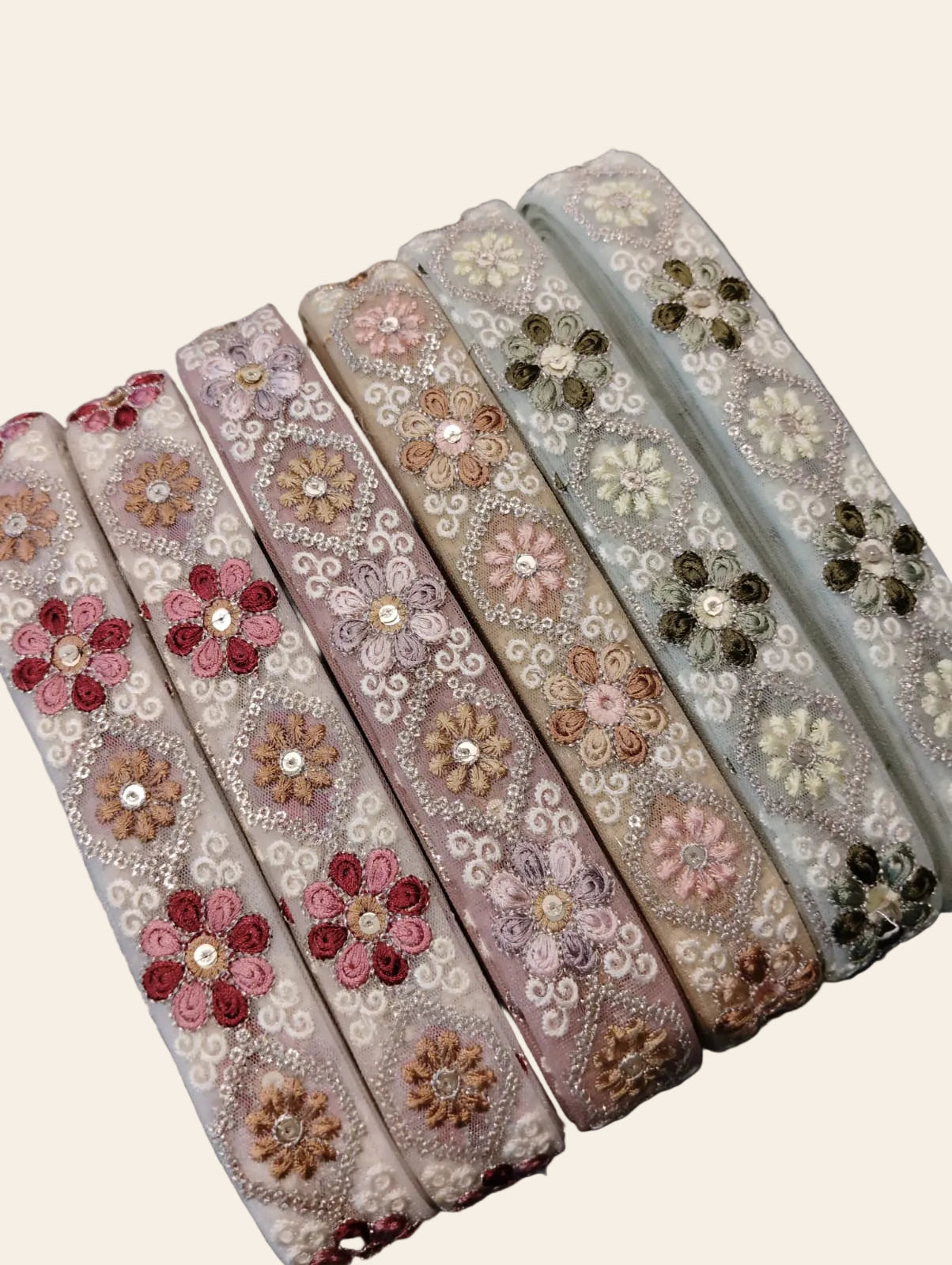 Floral Embroidered Tulle Lace Trim with Sequin Accents