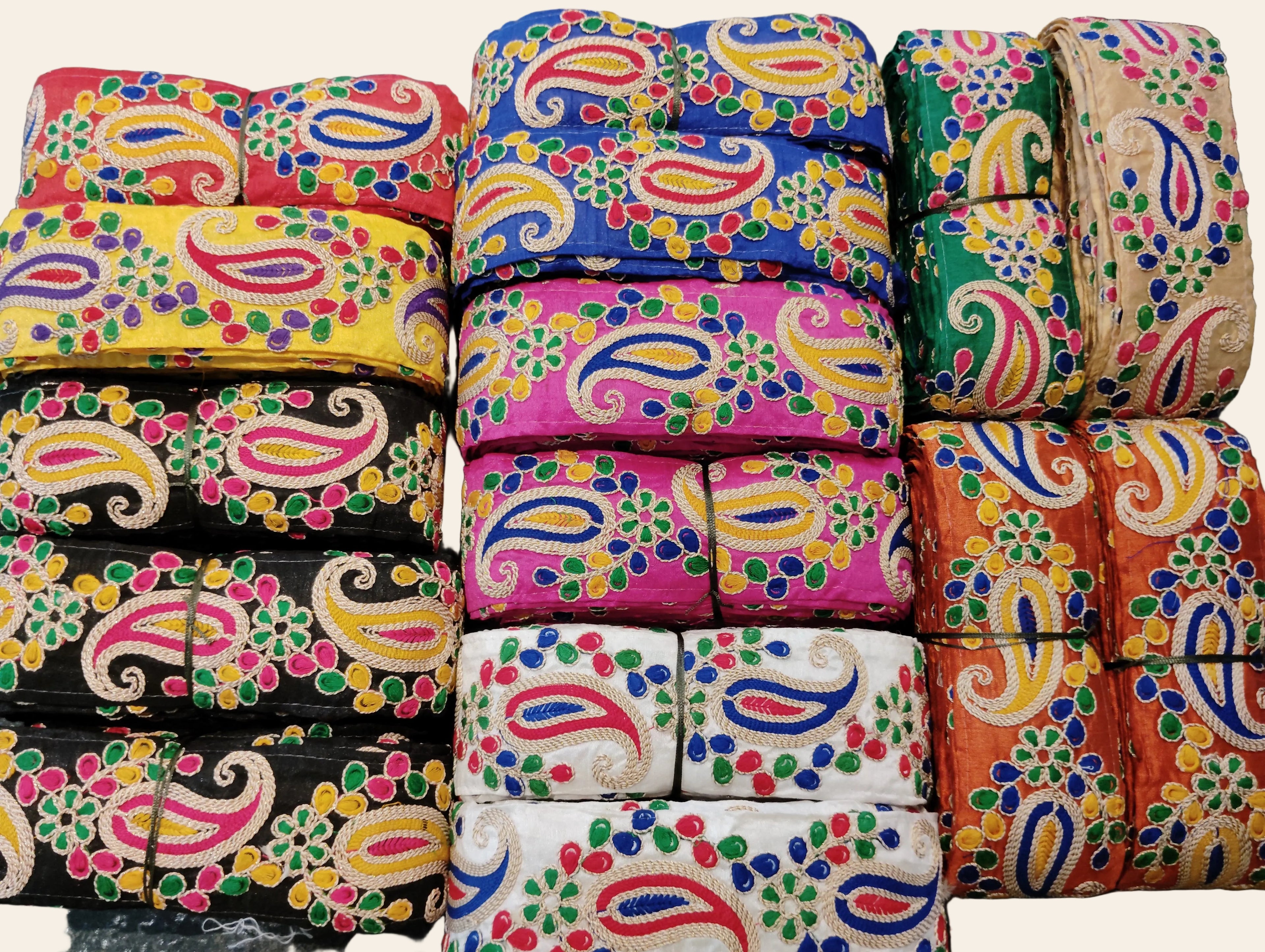 Premium Multicolored Paisley & Floral Embroidered Silk Lace Trim