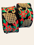 Premium Black Velvet Floral Embroidery Lace Trim with Golden Zari Work