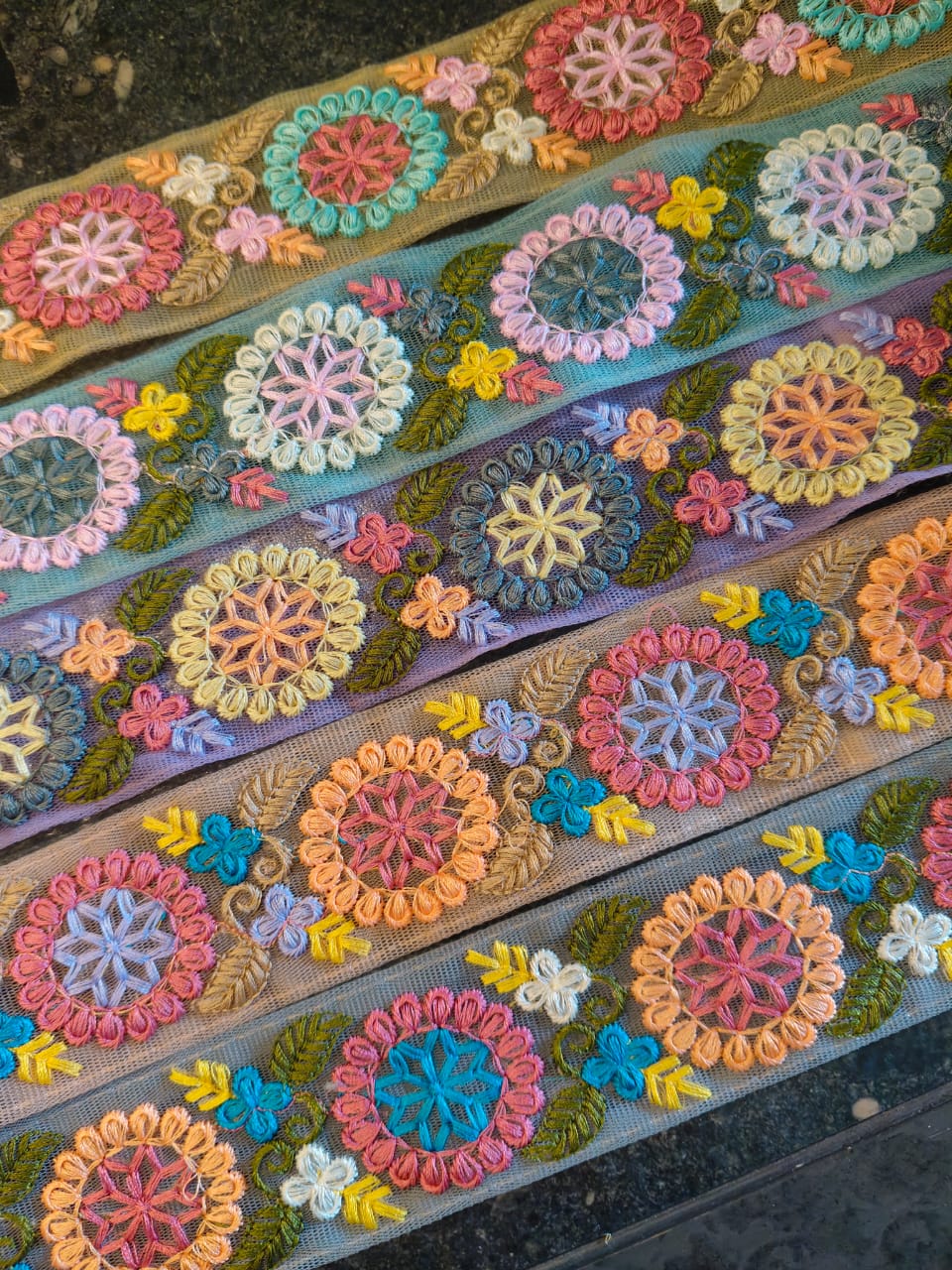 Multicolor Floral Embroidered Net Trim