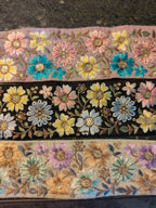 Floral Embroidered Silk Trim with Sequin