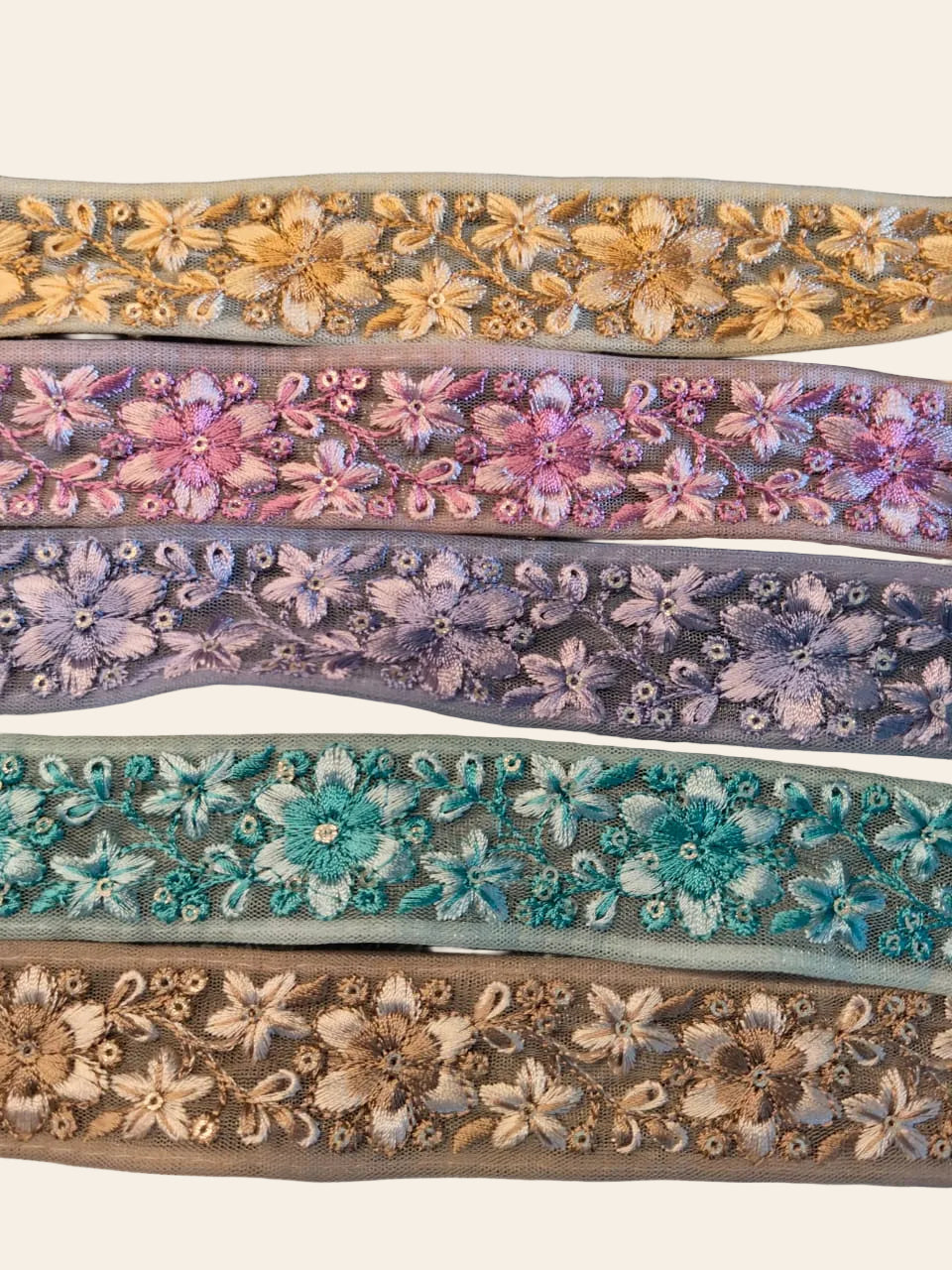 Floral Embroidered Net Lace Trim with Sequin