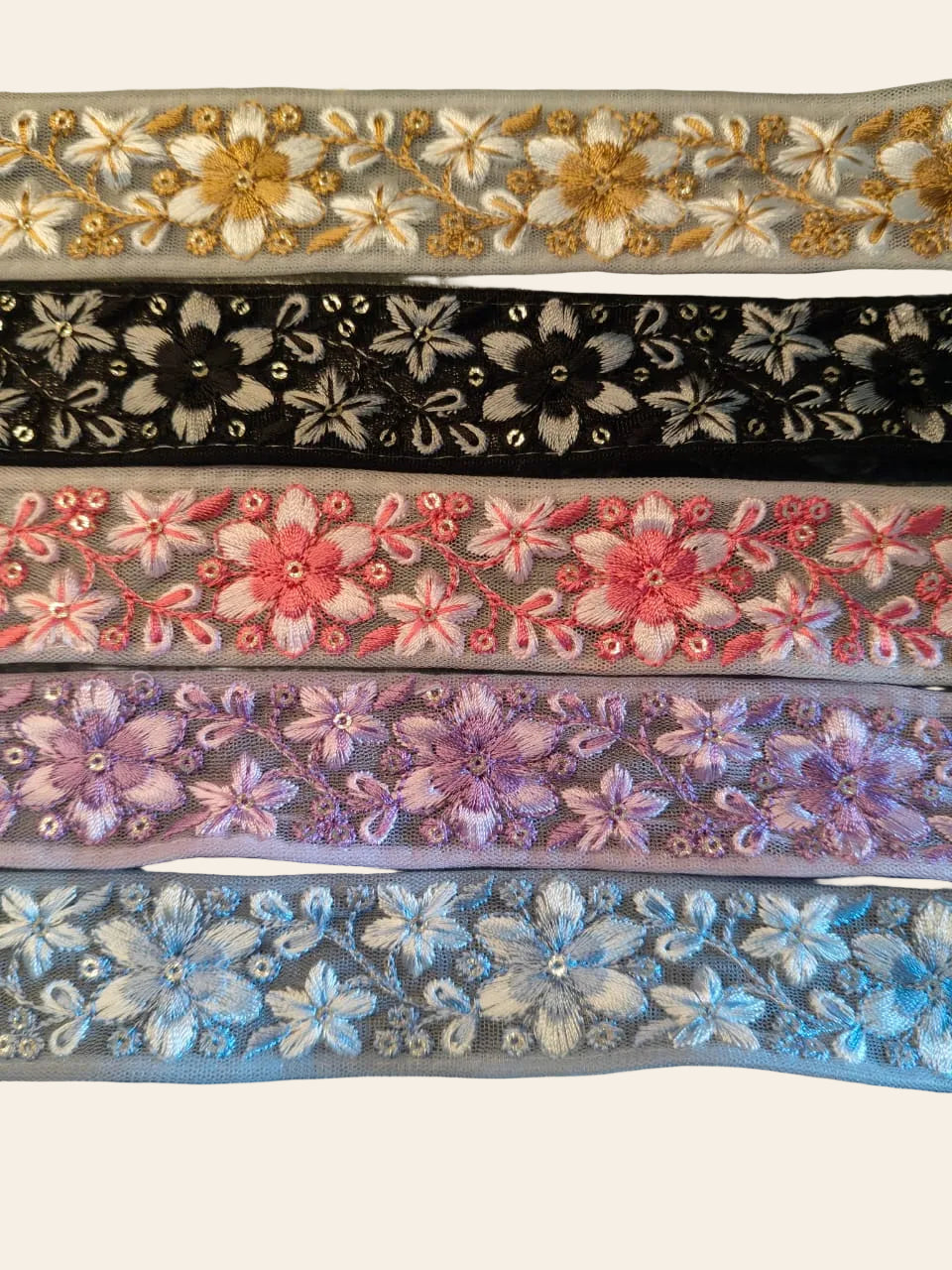 Floral Embroidered Net Lace Trim with Sequin