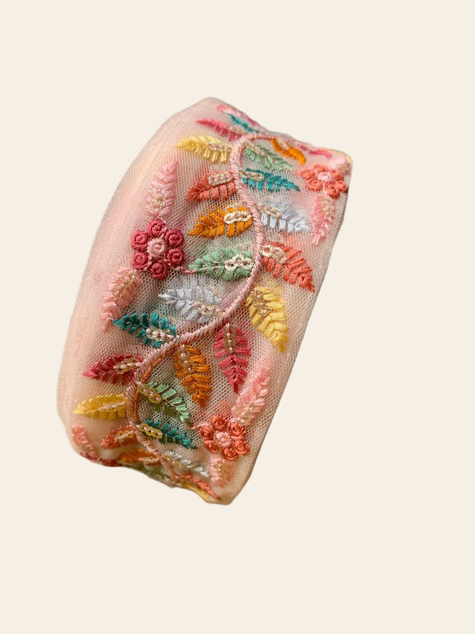 Premium Pastel Floral Vine Embroidered Net Lace