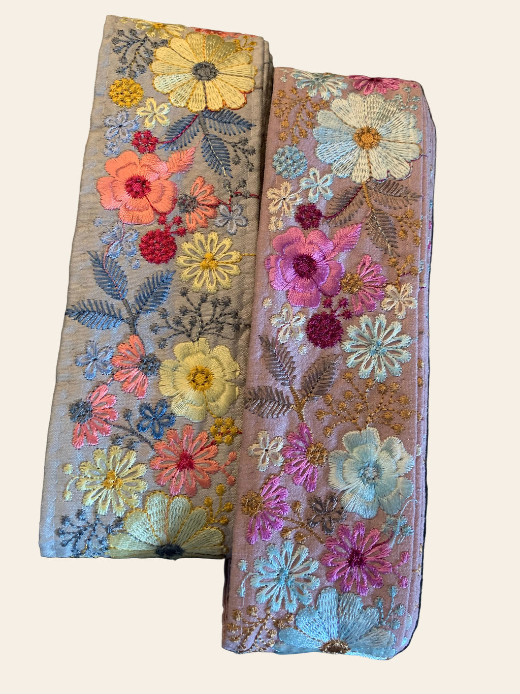 Artisanal Multi-Color Floral Embroidered Silk Border Trim