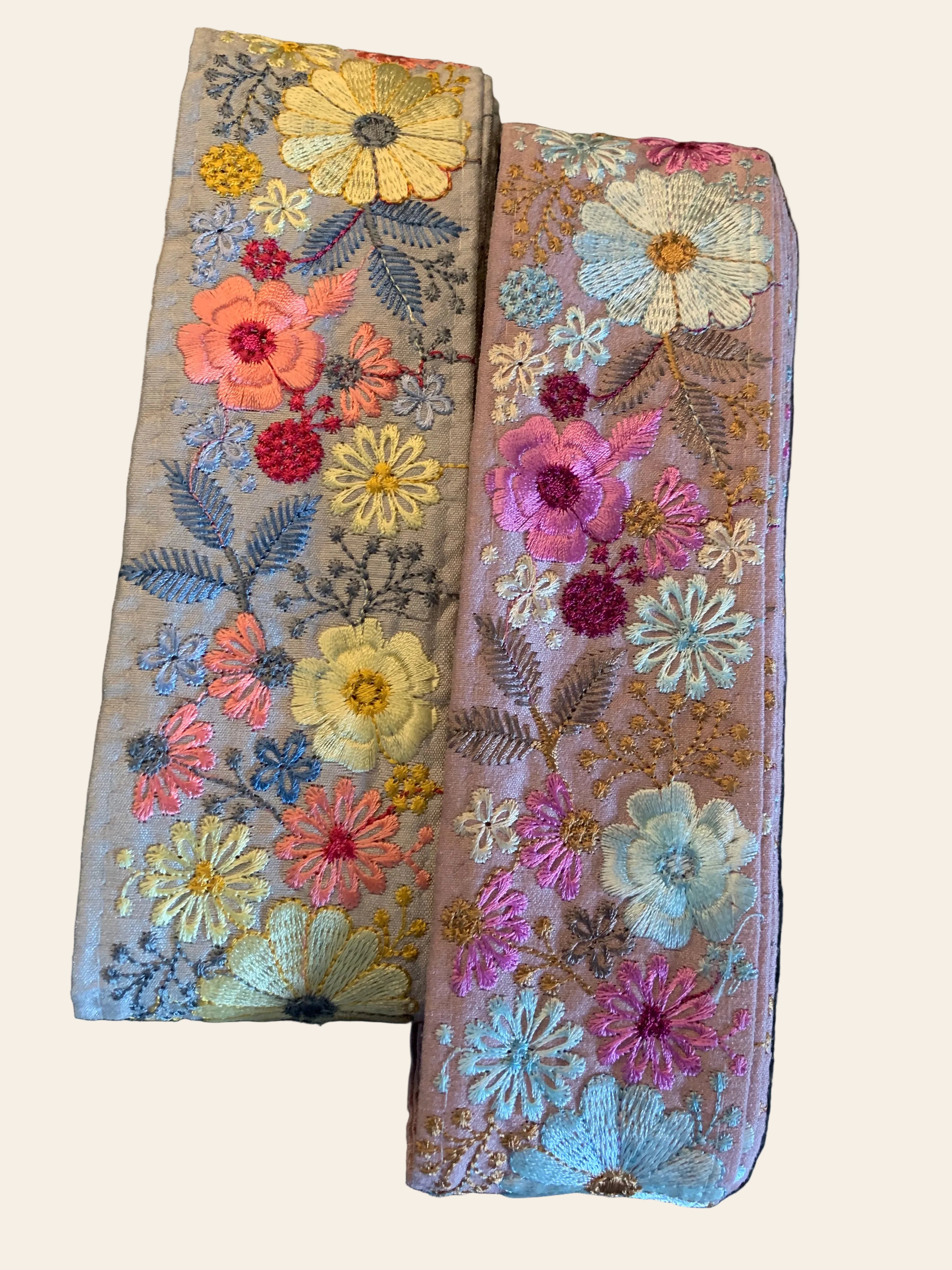 Artisanal Multi-Color Floral Embroidered Silk Border Trim