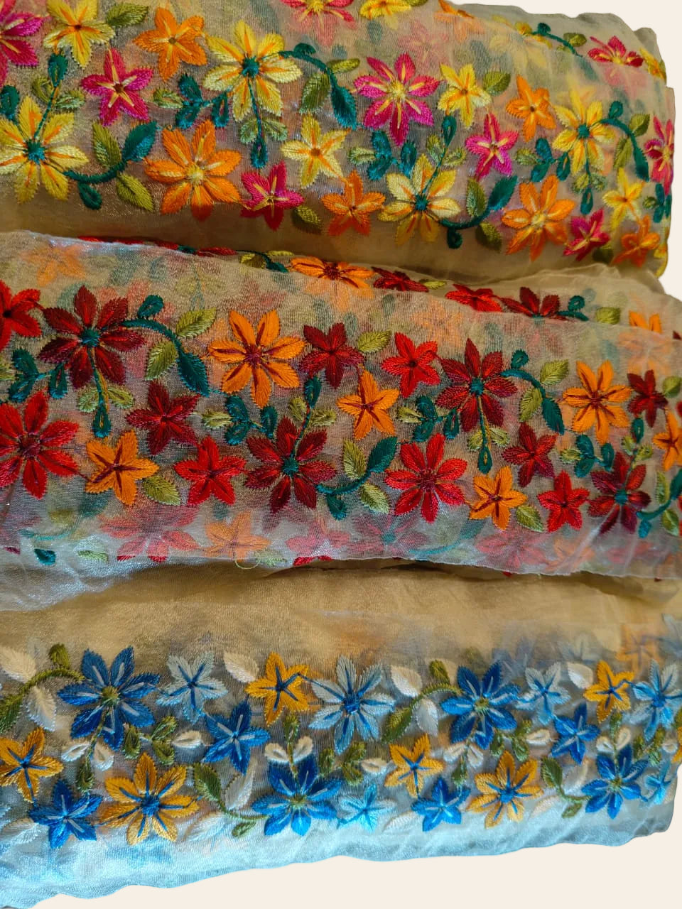 Floral Embroidered Organza Lace Trim