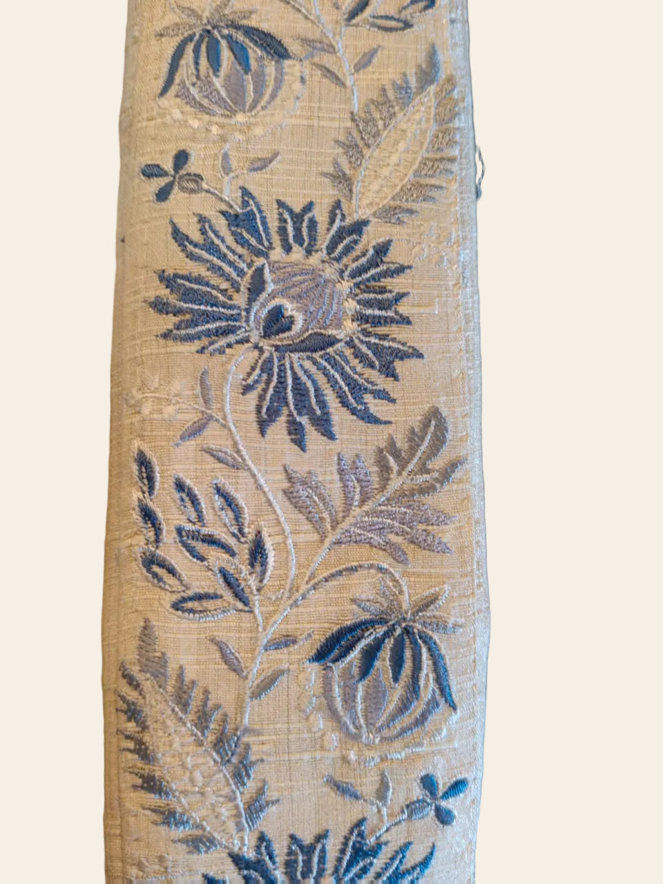 Embroidered Floral Trim with Blue Silk-Finish Thread