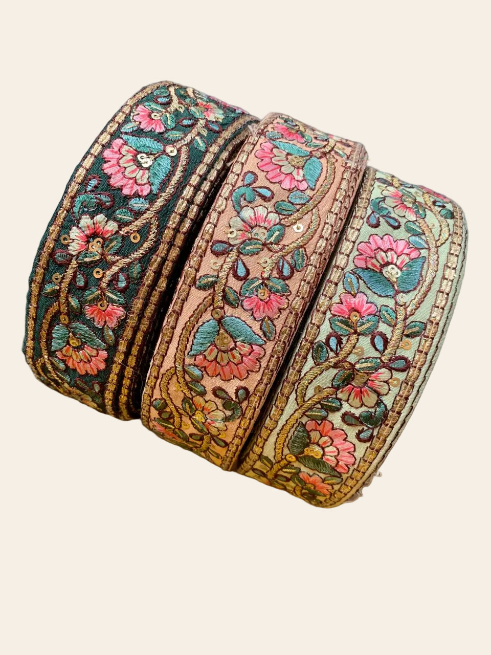 Premium Silk Thread Floral Vine & Golden Zari Embroidered Trim