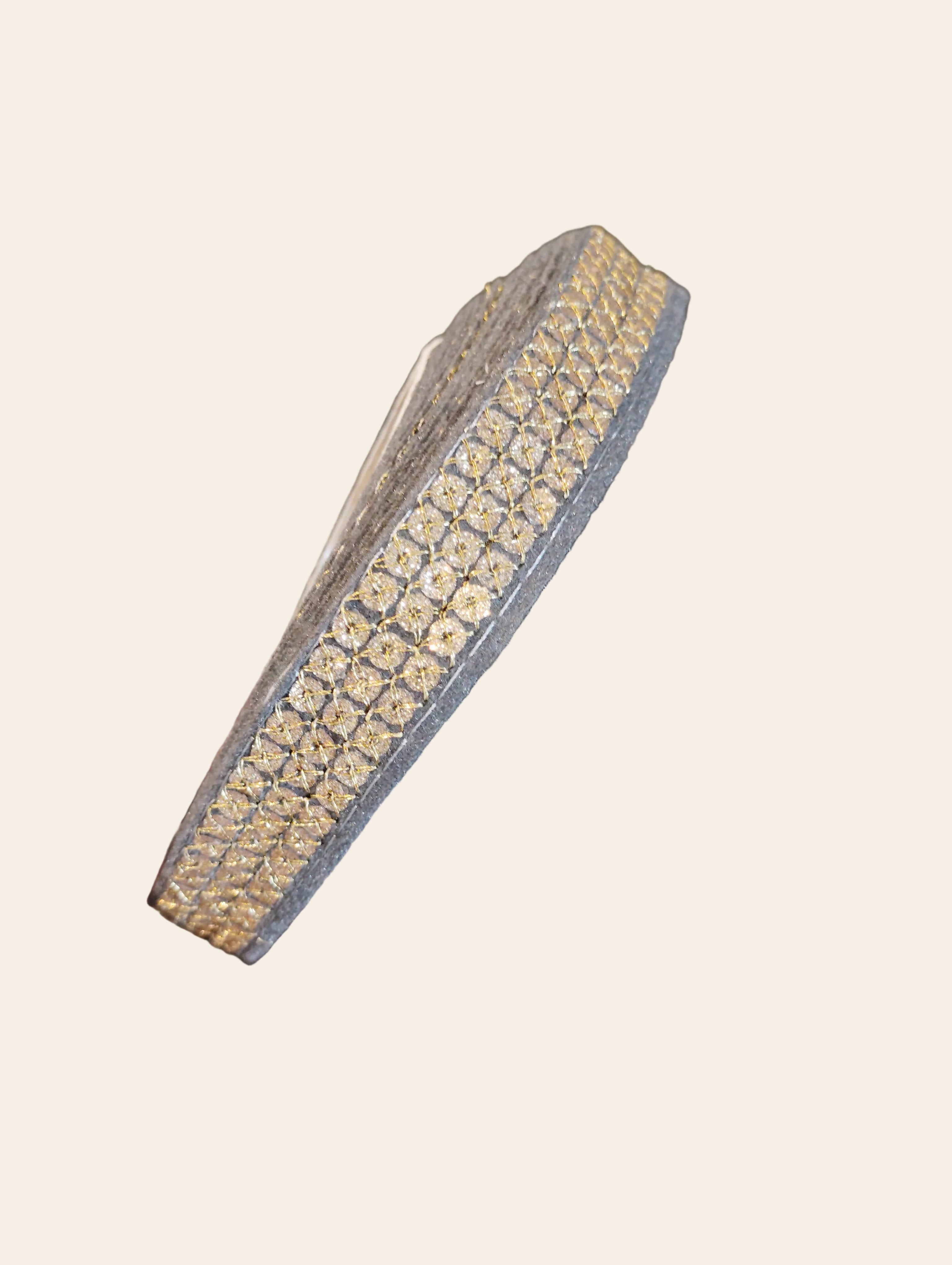 Golden Embroidered Geometric Border Trim on Grey Base