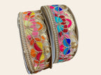 Premium Multicolored Floral Embroidery Lace Trim with Gold Sequin Accents
