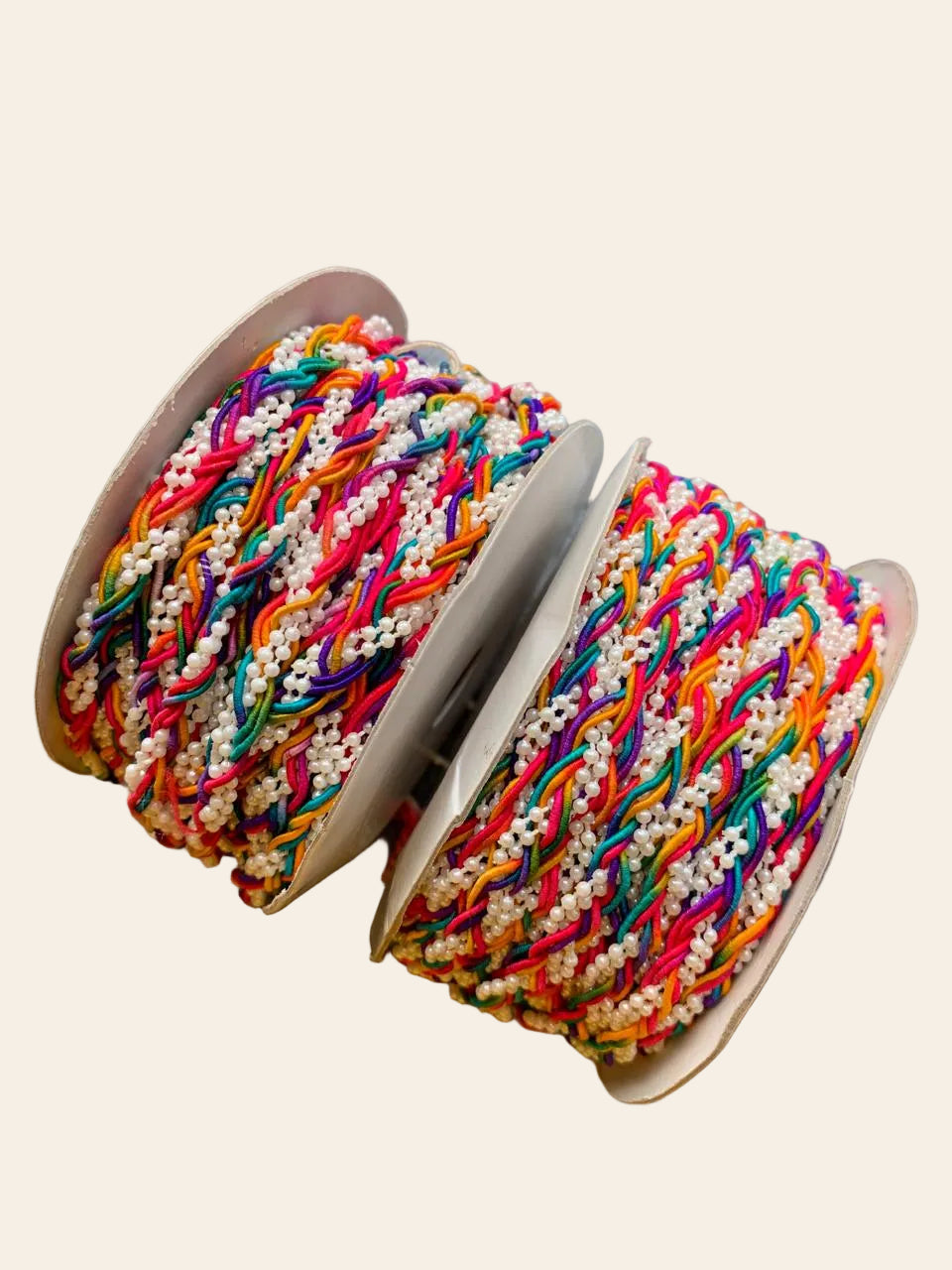 Rainbow Braided Silk Thread & Pearl Beaded Lace Trim