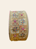 Multicolor Sequin & Zari Embroidered Floral Lace Trim with Metallic Borders