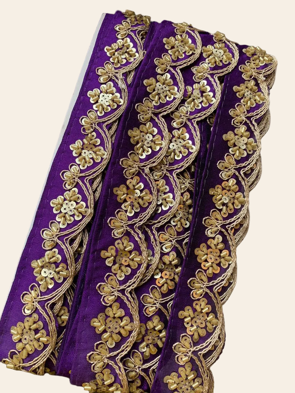 Royal Purple Scalloped Sequin & Zari Embroidered Trim