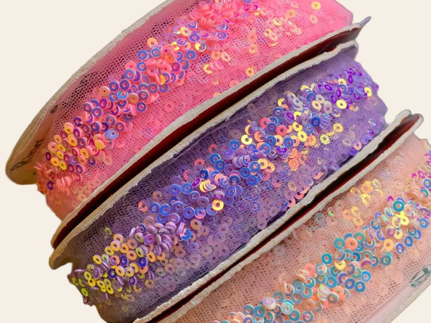 Sparkling Iridescent Sequin Embroidery on Soft Tulle Net Lace