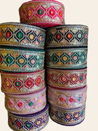 Multi-Color Floral Sequin Trim with Zari Embroidery