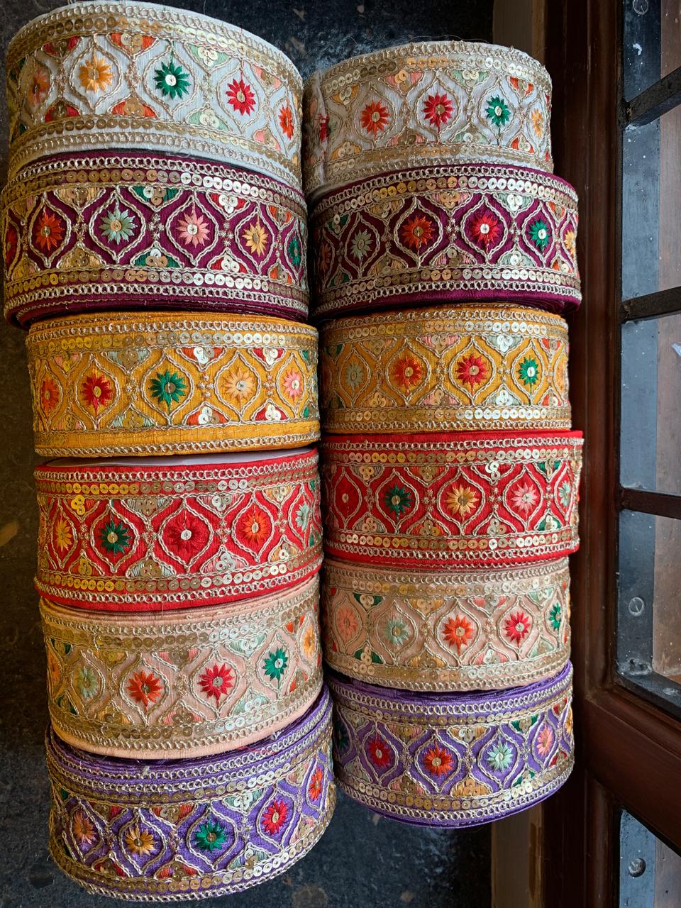 Multi-Color Floral Sequin Trim with Zari Embroidery
