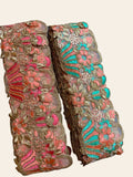 Exquisite Gold Zardozi Floral Lace Trim with Vibrant Silk Thread Work
