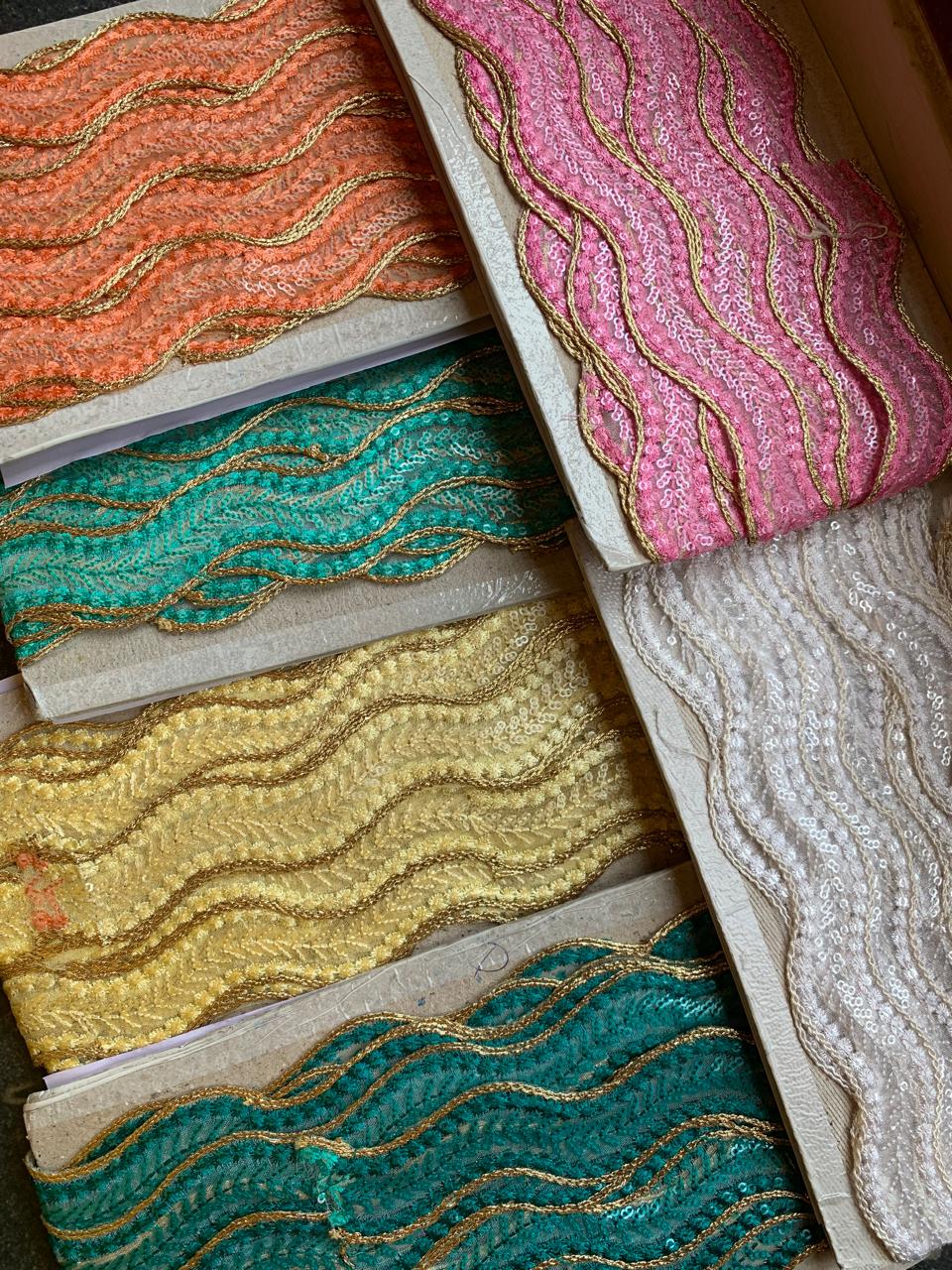 Metallic Gold Cord & Sequin Wave Lace