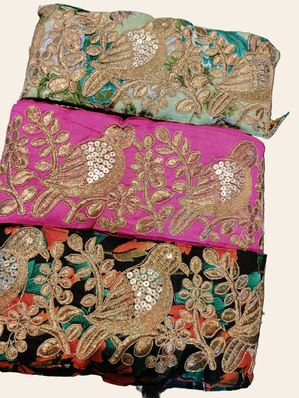 Hand-Embroidered Zardozi Bird & Floral Border Lace