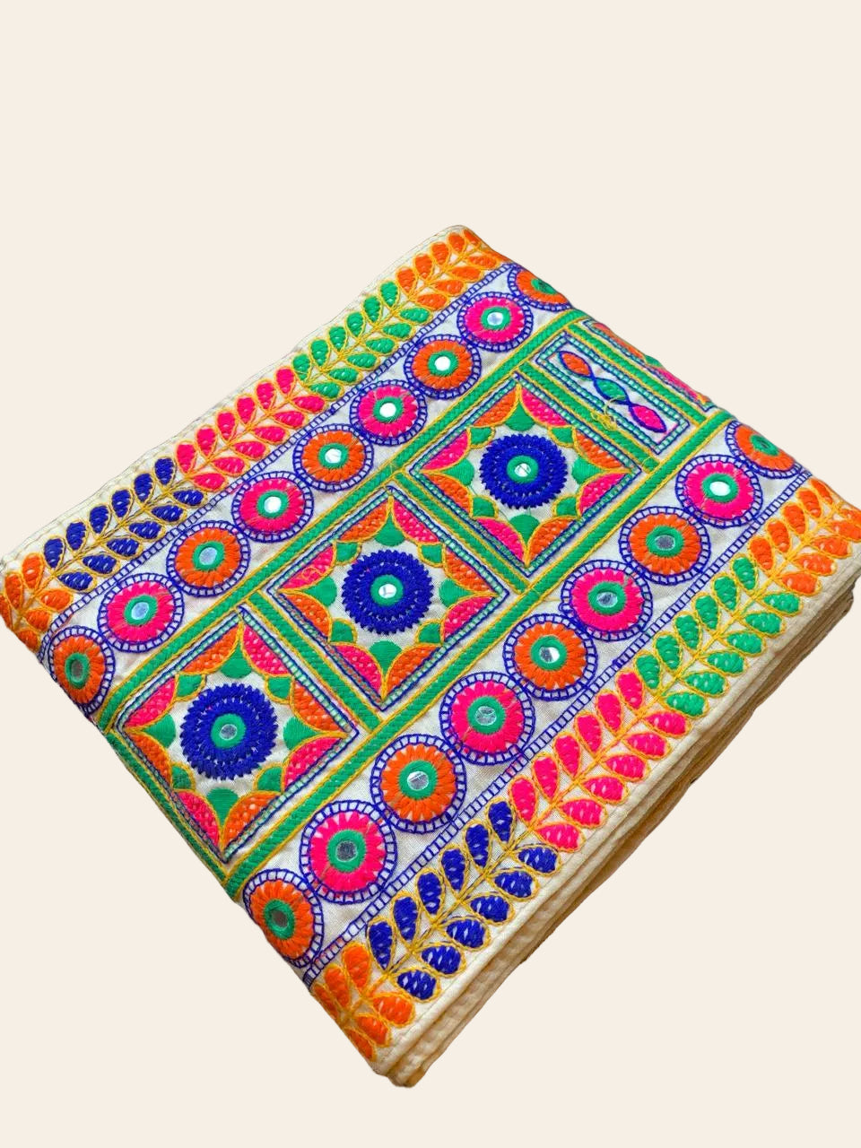 Multicolor Kutchi Mirror Work Embroidery Lace