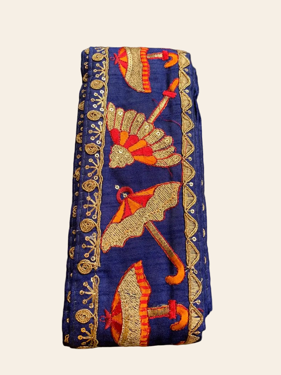 Royal Blue Umbrella Motif Zari Embroidery Lace Trim