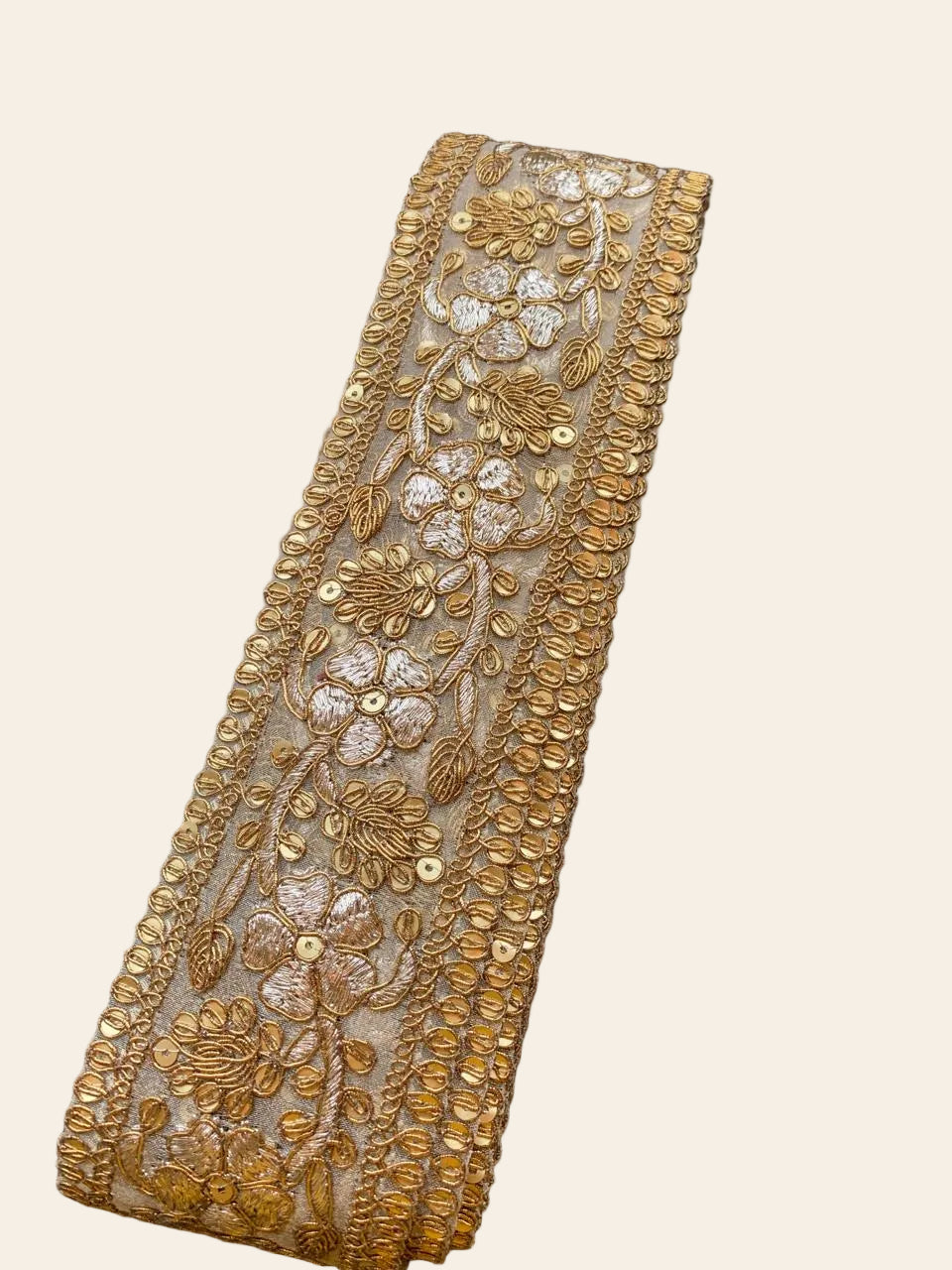 Golden Floral Zardozi Trim with Gota Patti Accents