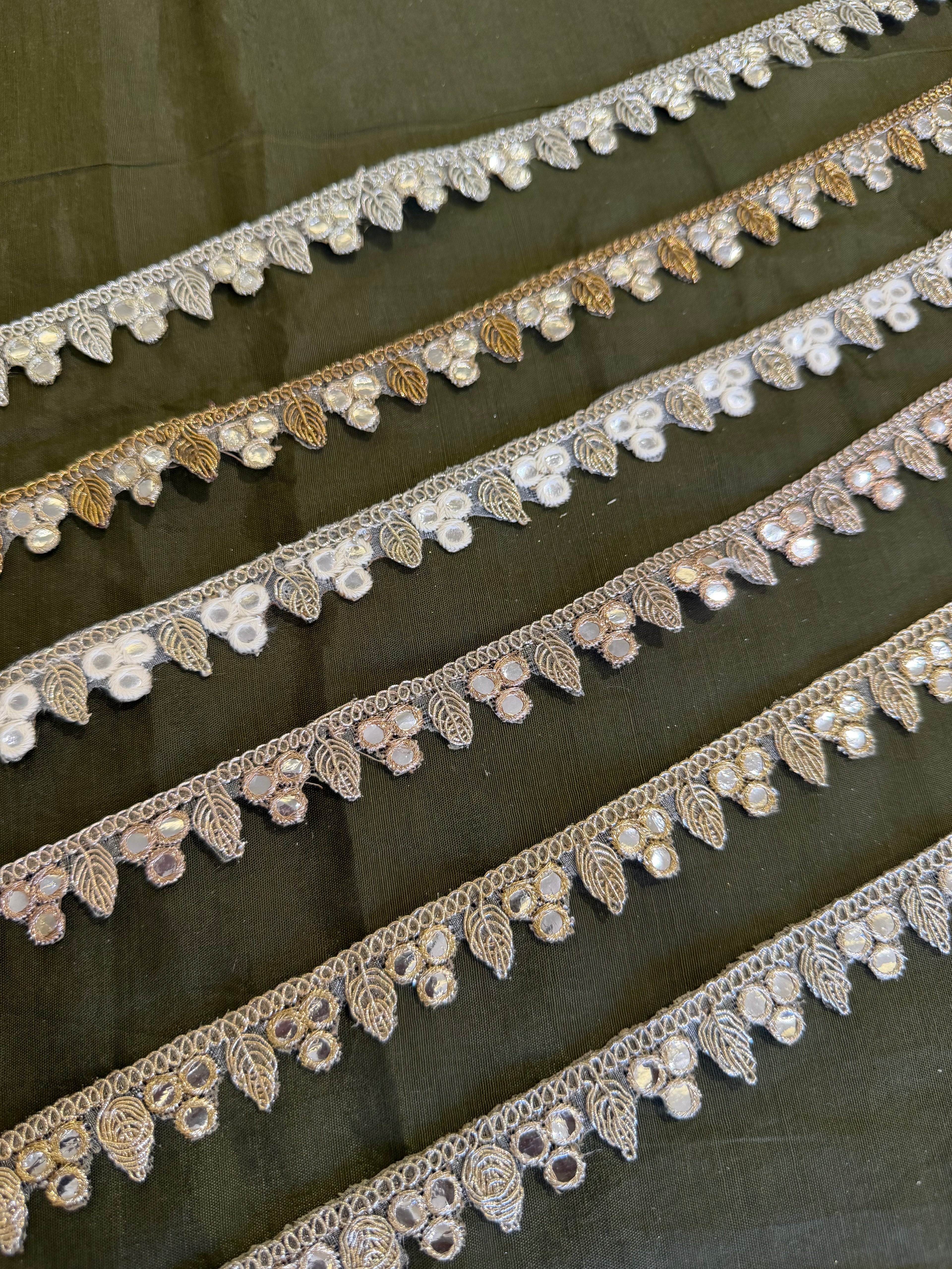 Handcrafted Metallic Leaf Lace with Round Mirror Accents