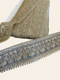 Antique Gold Zardozi Floral Lace Trim with Scalloped Bead Border