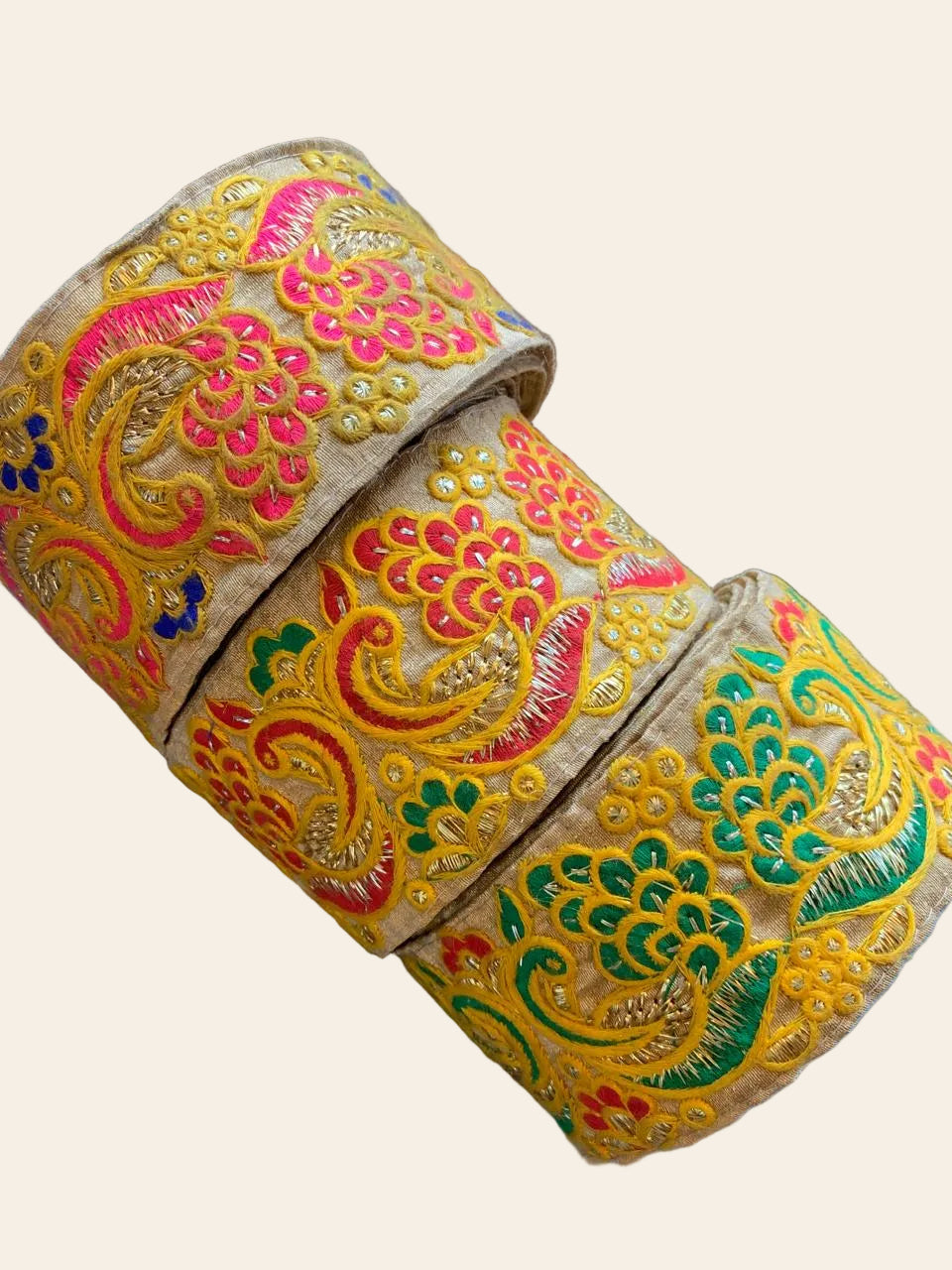 Vibrant Embroidered Peacock Motif Fabric Border