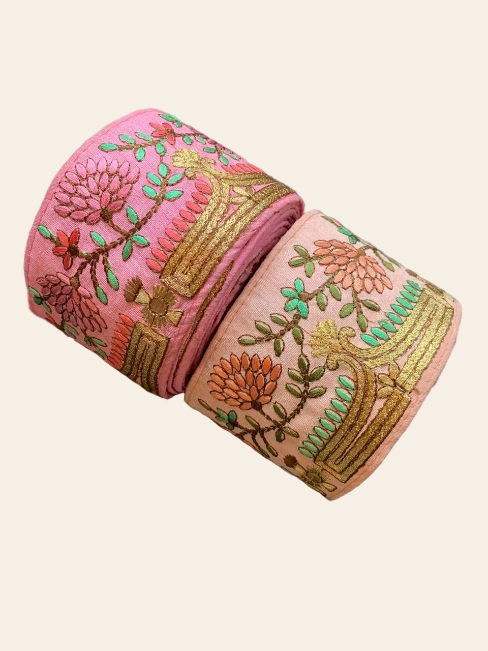 Hand-Embroidered Zardozi Floral Trim with Temple Arch Motif