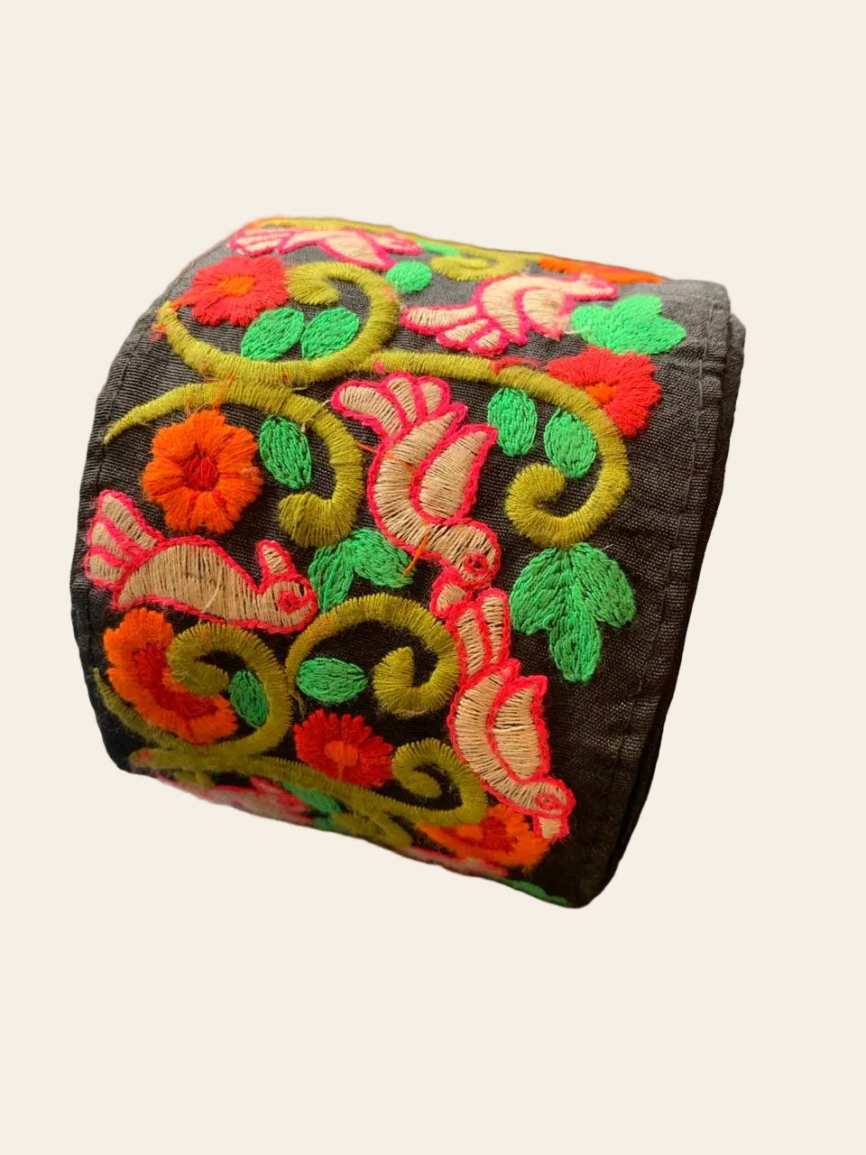 Bird & Floral Embroidered Cotton Trim