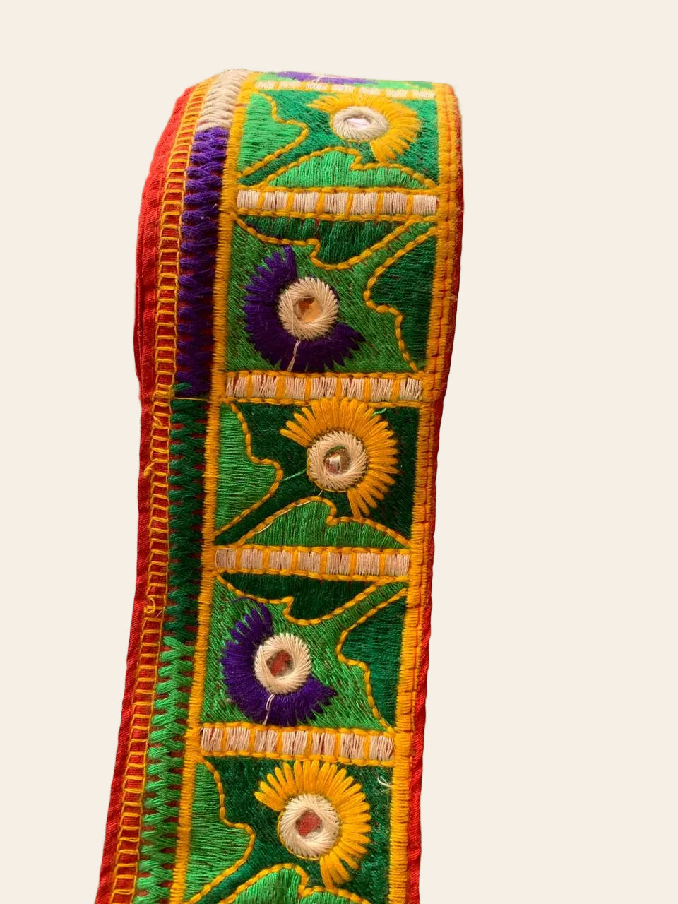 Embroidered Ethnic Fabric Trim with Mirror Work