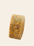 Golden Zari Embroidered Floral Fabric Trim on Yellow Base