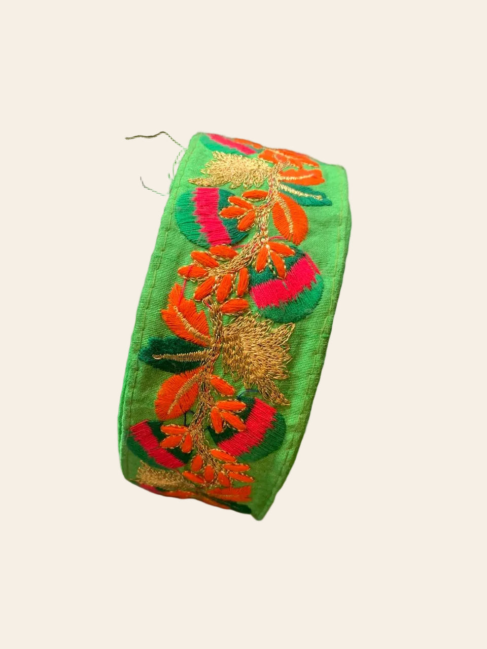 Embroidered Floral Green Fabric Bangle