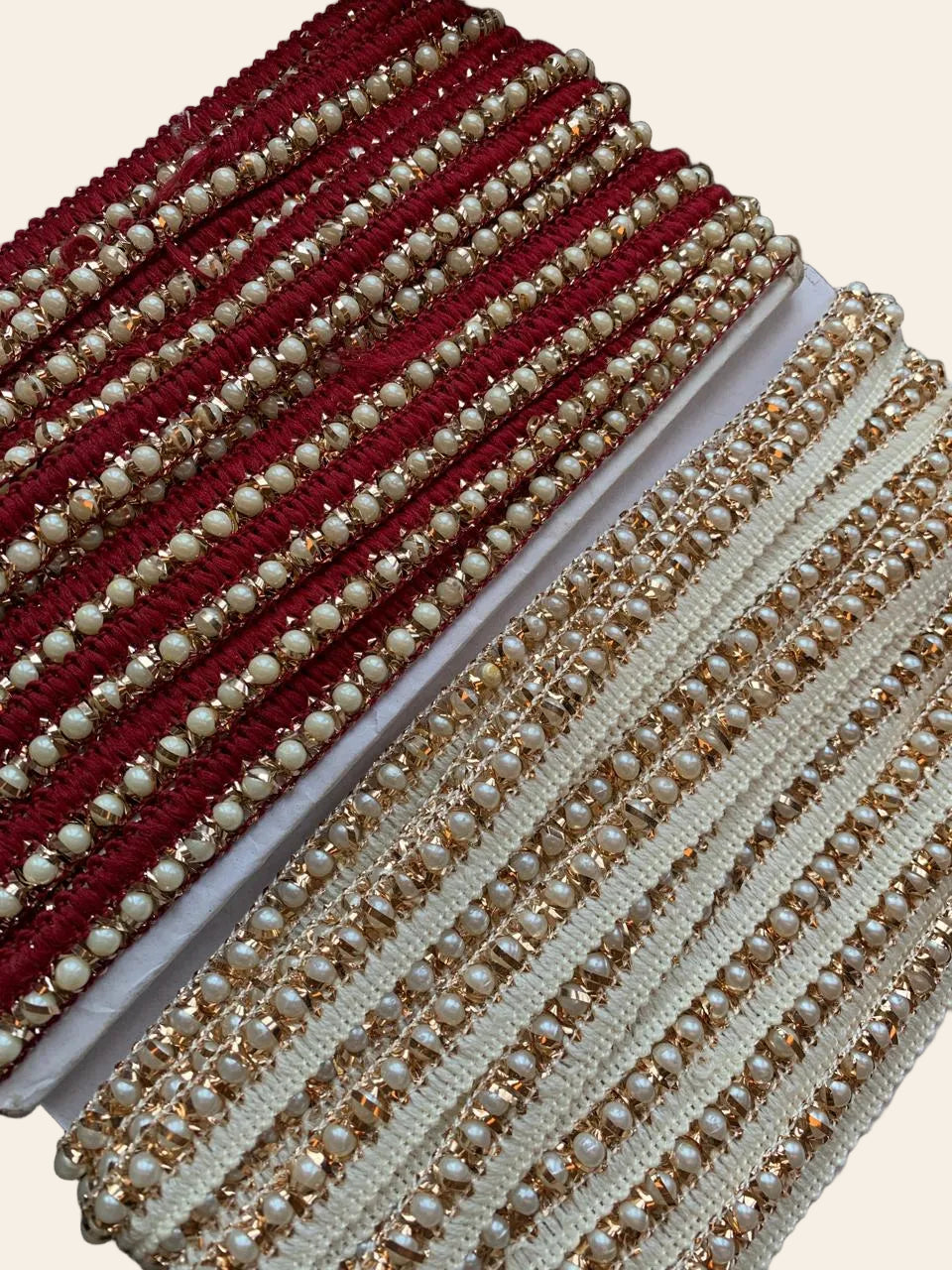 Handcrafted Pearl and Zari Braided Border Trim for Home Decor and Crafts