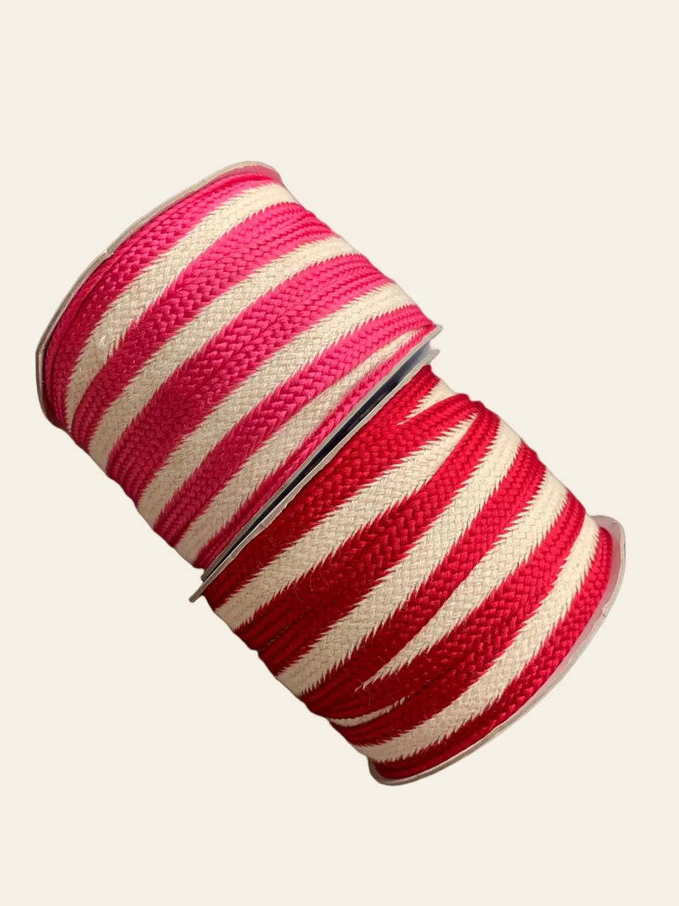 Pink and Cream Striped Woven Ribbon