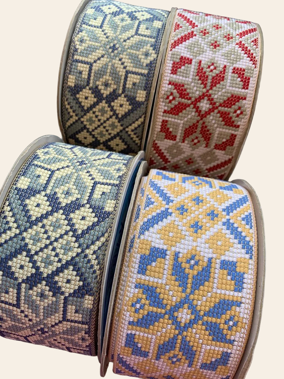 Geometric Cross-Stitch Embroidered Ribbon Trim