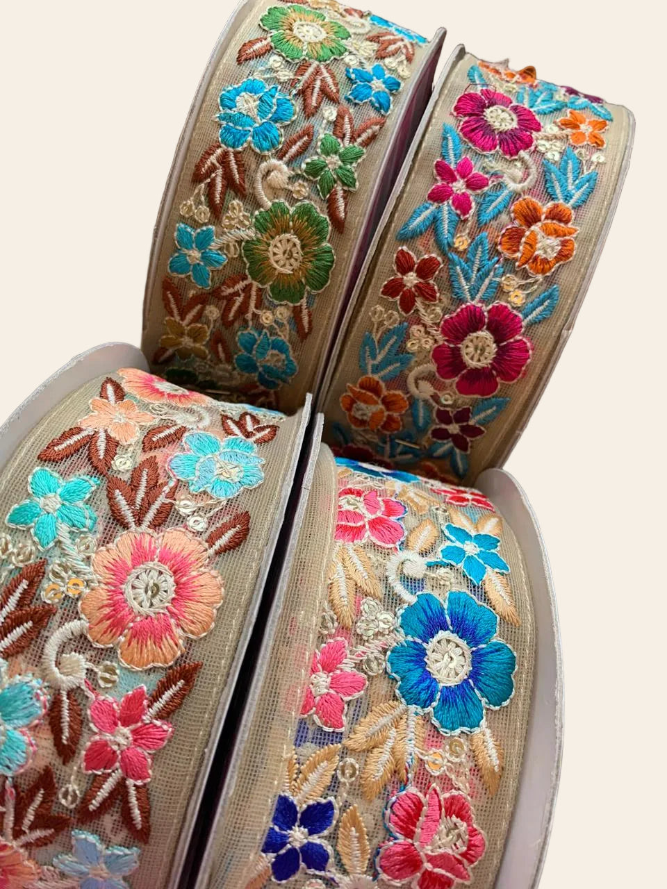 Exquisite Floral Embroidered Lace Trim with Sequins