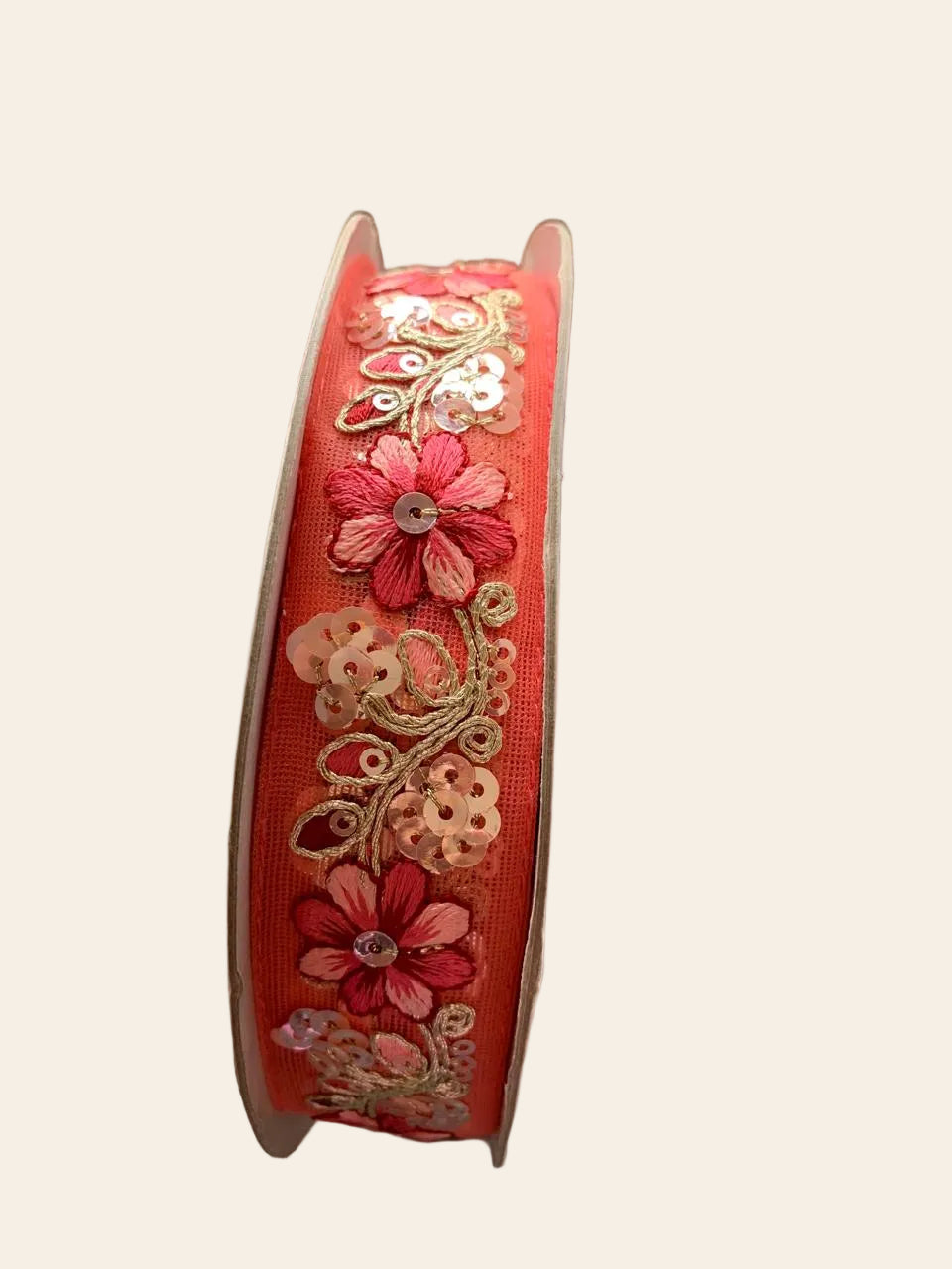 Pink Floral Sequin Lace Border