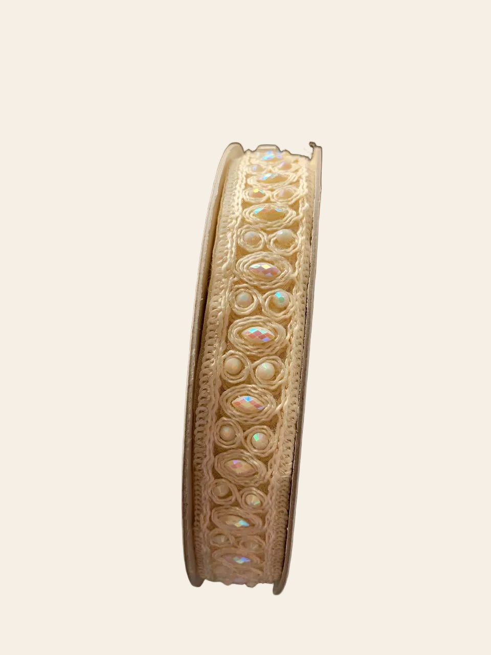 Ivory Beaded and Embellished Lace Ribbon Trim