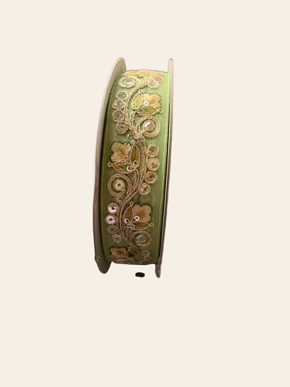 Sage Green Embroidered Sequin Ribbon Trim