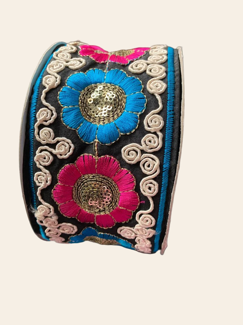 Embroidered Floral Sequin Border Trim