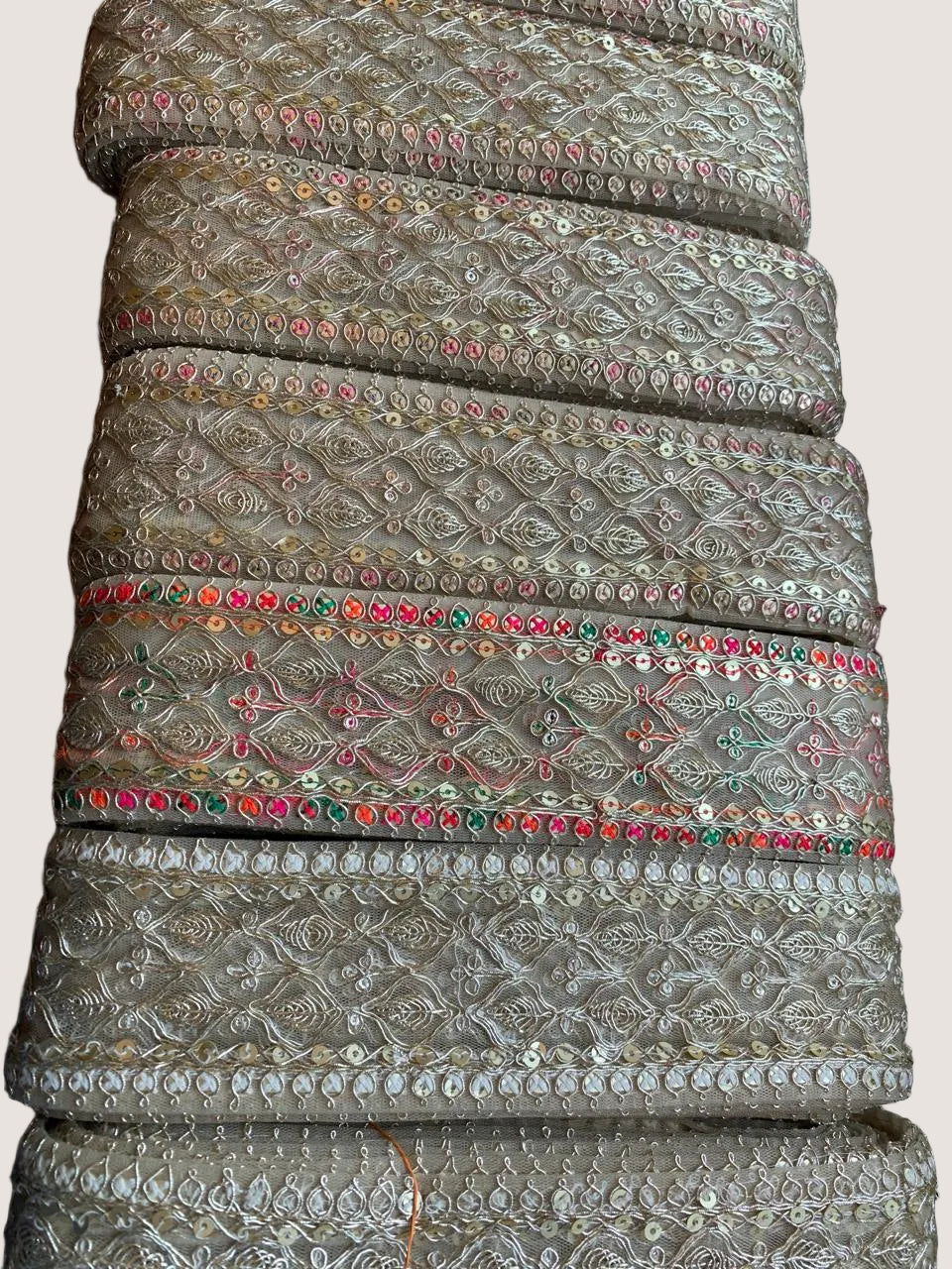 Embroidered Sequined Net Lace Border Trim