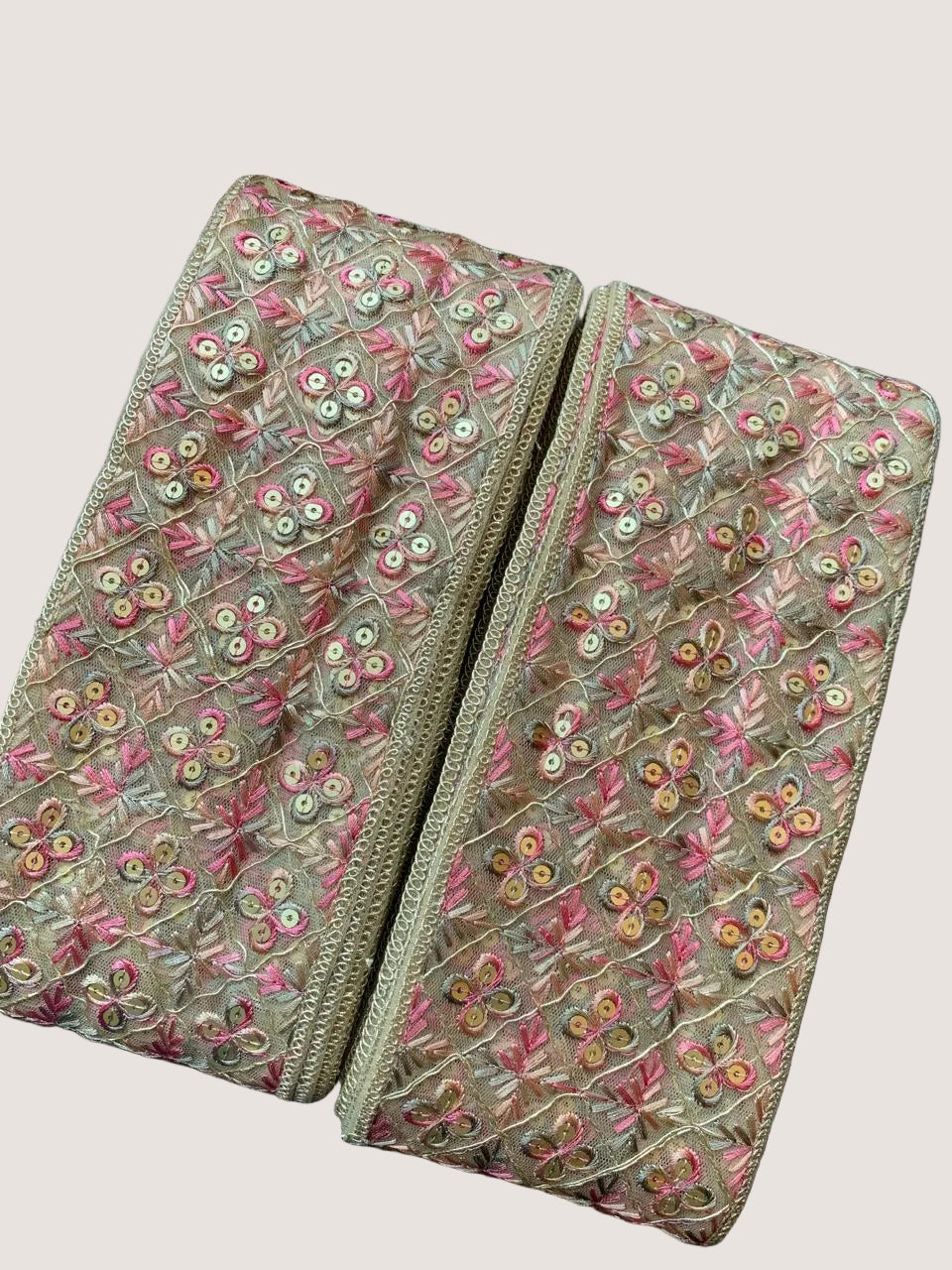 Alternating Sequin and Floral Net Border Trim